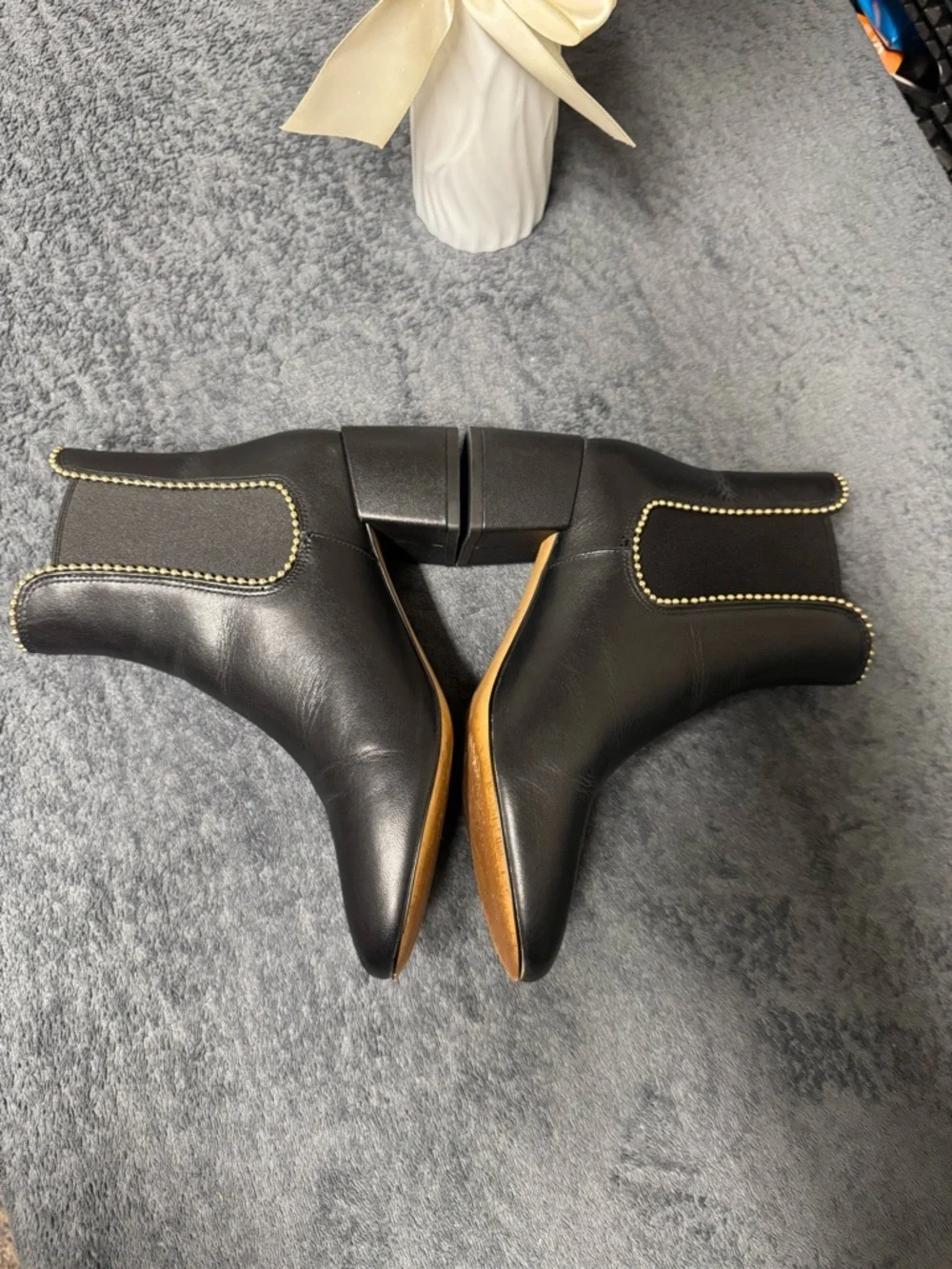 Coach Black Ankle Booties with Gold Bead Trim